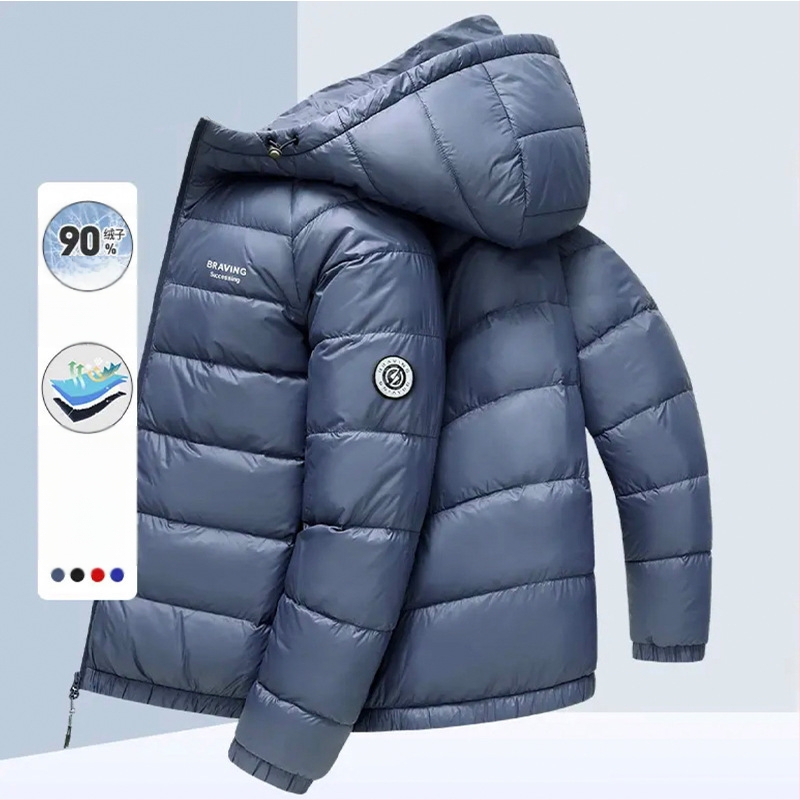 Unisex striukė su gobtuvu, 900 pūkų plūdinimas iš žąsų pūko, atspari vandeniui ir vėjui, vidutinio ilgio