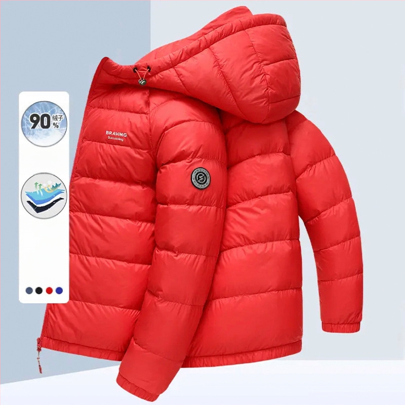 Unisex striukė su gobtuvu, 900 pūkų plūdinimas iš žąsų pūko, atspari vandeniui ir vėjui, vidutinio ilgio