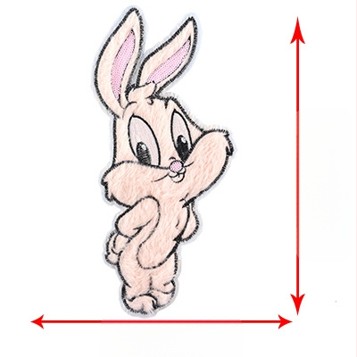 Pliušinis kiškio aplikacija drabužiams – siuvinėta, kiškio forma, karikatūros raštas