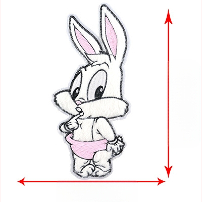 Pliušinis kiškio aplikacija drabužiams – siuvinėta, kiškio forma, karikatūros raštas