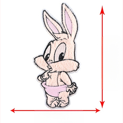 Pliušinis kiškio aplikacija drabužiams – siuvinėta, kiškio forma, karikatūros raštas