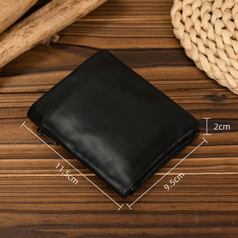 Tikros odos bi-fold piniginė, unisex, su keliomis kortelių kišenėmis ir monetų kišene (viršutinio sluoksnio galvijų odos; medvilnės įdėklas; privatūs ženklai įmanomi; Žiema 2024)