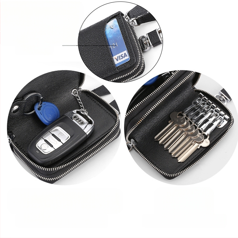 Atslēgu somiņa no ādas, no augšējā ādas slāņa, svītru raksts, mikrošķiedras oderes (Unisex)