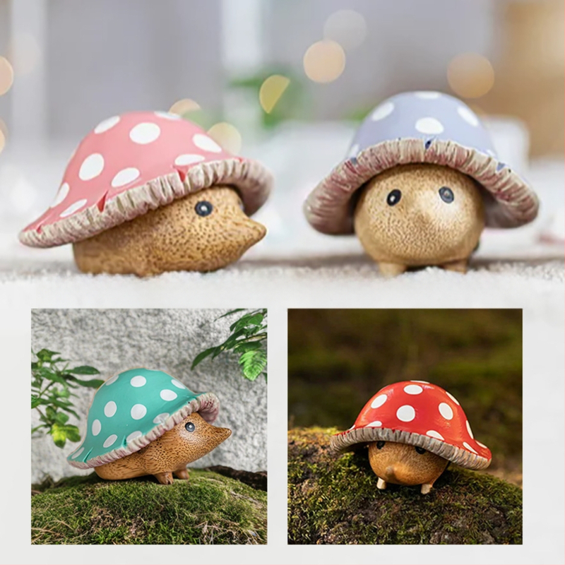 Κηπουρικό διακοσμητικό σε μορφή ποντικιού με μανιτάρι — από ρητίνη, στυλ καρτούν, γλυπτική