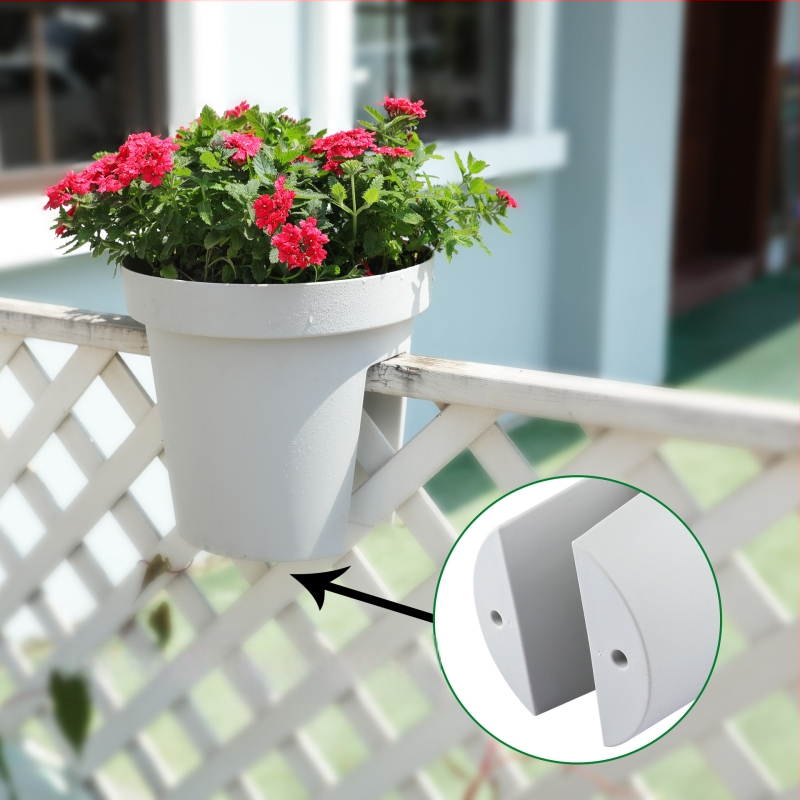 Sedliniškai formos vazonas balkonui, pakabinamas ant turėklų, iš dervos-plastiko, paprastas stilius