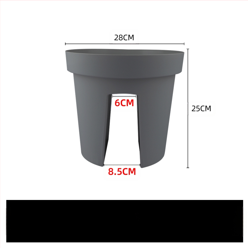 Sedliniškai formos vazonas balkonui, pakabinamas ant turėklų, iš dervos-plastiko, paprastas stilius