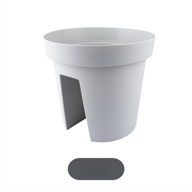 Sedliniškai formos vazonas balkonui, pakabinamas ant turėklų, iš dervos-plastiko, paprastas stilius