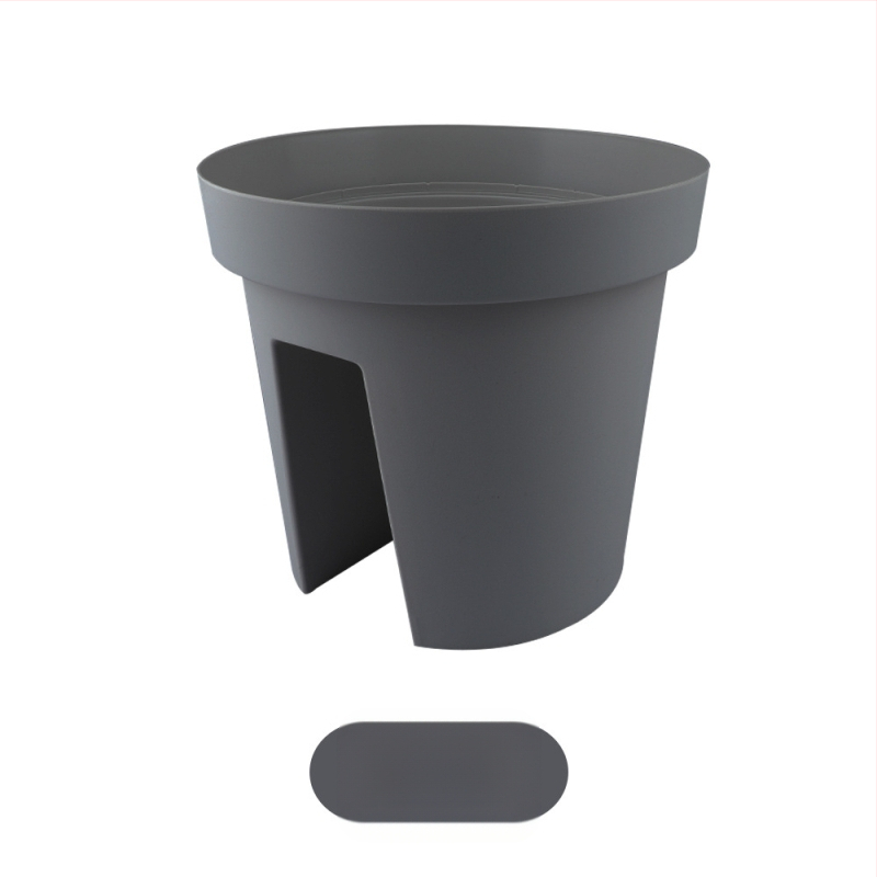 Sedliniškai formos vazonas balkonui, pakabinamas ant turėklų, iš dervos-plastiko, paprastas stilius