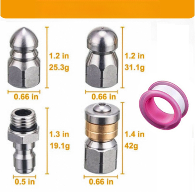 Σετ σωλήνα υψηλής πίεσης για καθαρισμό αγωγών με 1 εμπρός ακροφύσιο και 3 πίσω ακροφύσια, 1/4 γρήγορη σύνδεση και 6 εξαρτήματα, ανοξείδωτο ατσάλι