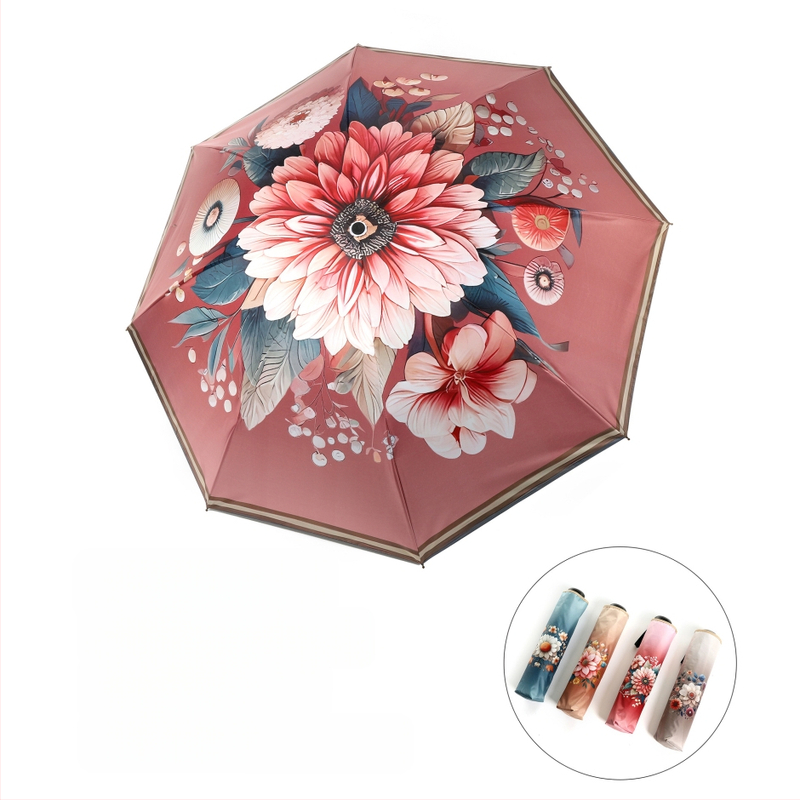 Trys dalių rankinis skėtis su 8 plieninėmis šerelėmis, 190T audinys, UV apsauga UPF 40+, logotipo spausdinimas įmanomas