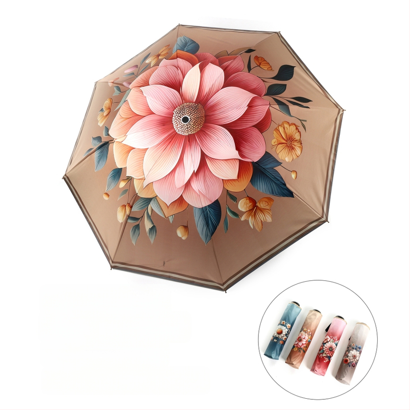 Trys dalių rankinis skėtis su 8 plieninėmis šerelėmis, 190T audinys, UV apsauga UPF 40+, logotipo spausdinimas įmanomas