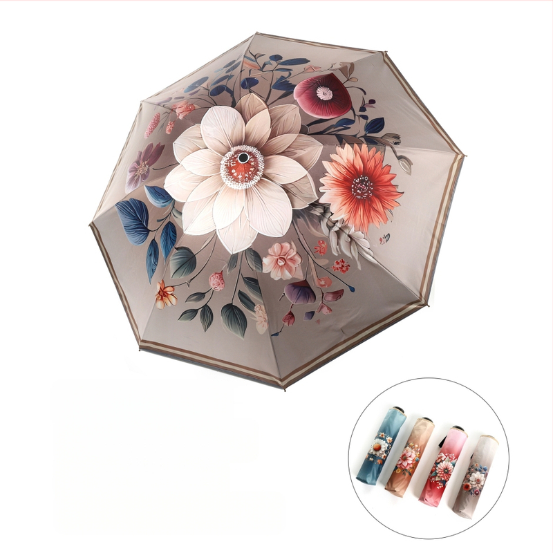 Trys dalių rankinis skėtis su 8 plieninėmis šerelėmis, 190T audinys, UV apsauga UPF 40+, logotipo spausdinimas įmanomas