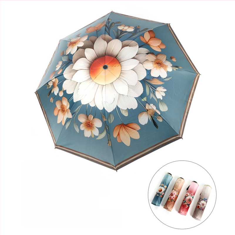 Trys dalių rankinis skėtis su 8 plieninėmis šerelėmis, 190T audinys, UV apsauga UPF 40+, logotipo spausdinimas įmanomas