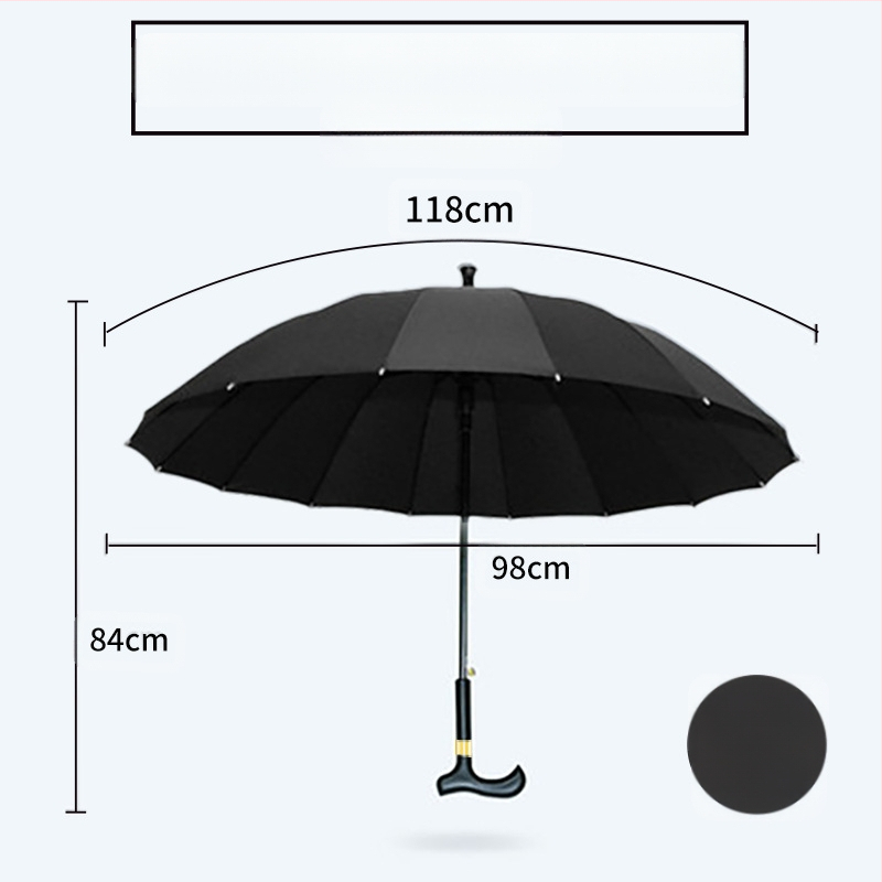 Multifunkcinis kepų skėtis vyresnio amžiaus žmonėms, automatinis atidarymas, 8 skersinės aliuminio rėmas, tvirta medinė rankena, poliesterio 190T gaubtas, UV apsauga UPF > 50
