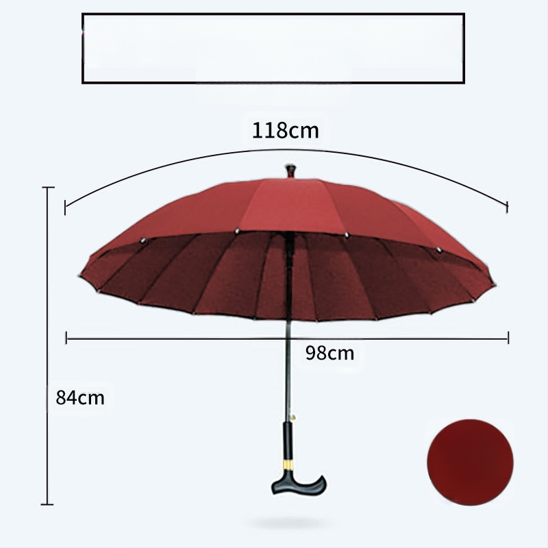 Multifunkcinis kepų skėtis vyresnio amžiaus žmonėms, automatinis atidarymas, 8 skersinės aliuminio rėmas, tvirta medinė rankena, poliesterio 190T gaubtas, UV apsauga UPF > 50