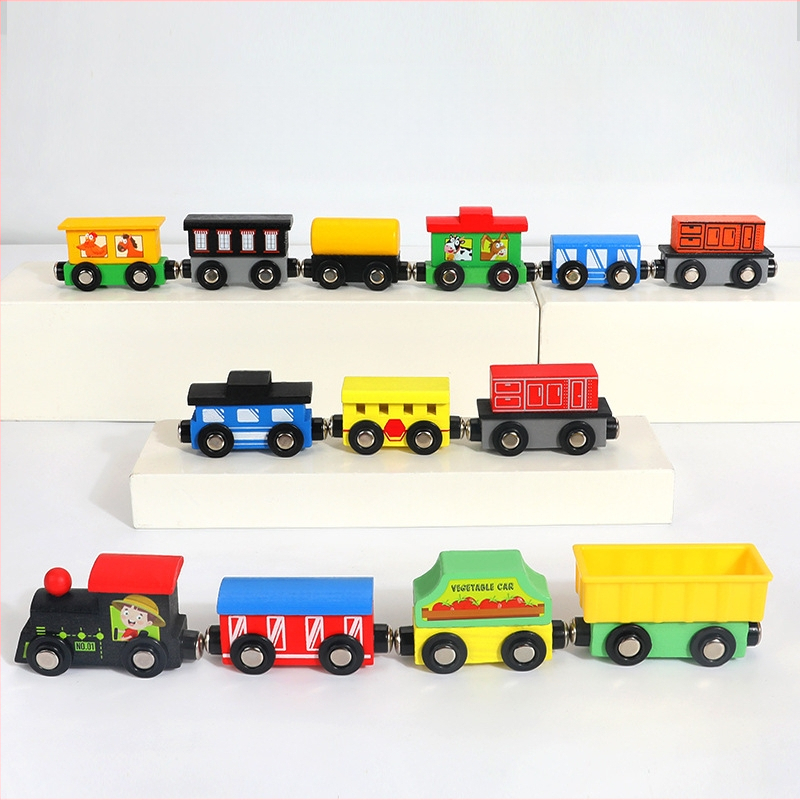 Magnētiska koka vilcienu komplekts bērniem no 0 līdz 3 gadiem — koks, ūdens bāzes krāsa, logotipa personalizācija