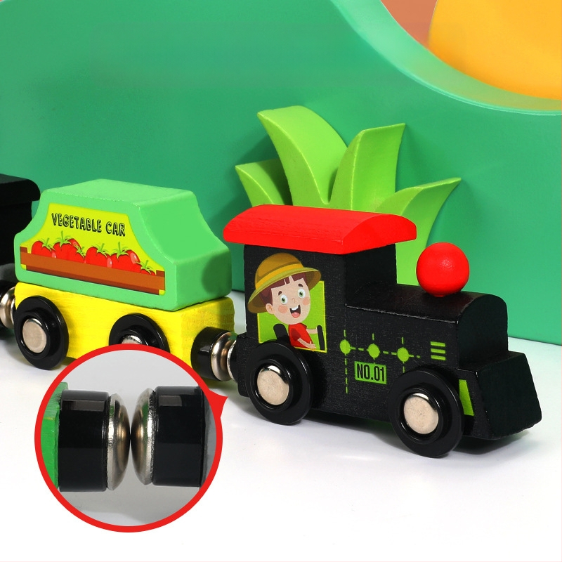 Magnētiska koka vilcienu komplekts bērniem no 0 līdz 3 gadiem — koks, ūdens bāzes krāsa, logotipa personalizācija