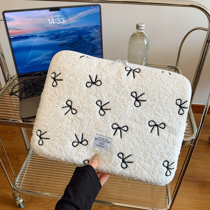 Pliušinis nešiojamojo kompiuterio dėklas su geometriniu raštu, kvėpuojantis dizainas, minkšta įdaila, unisex