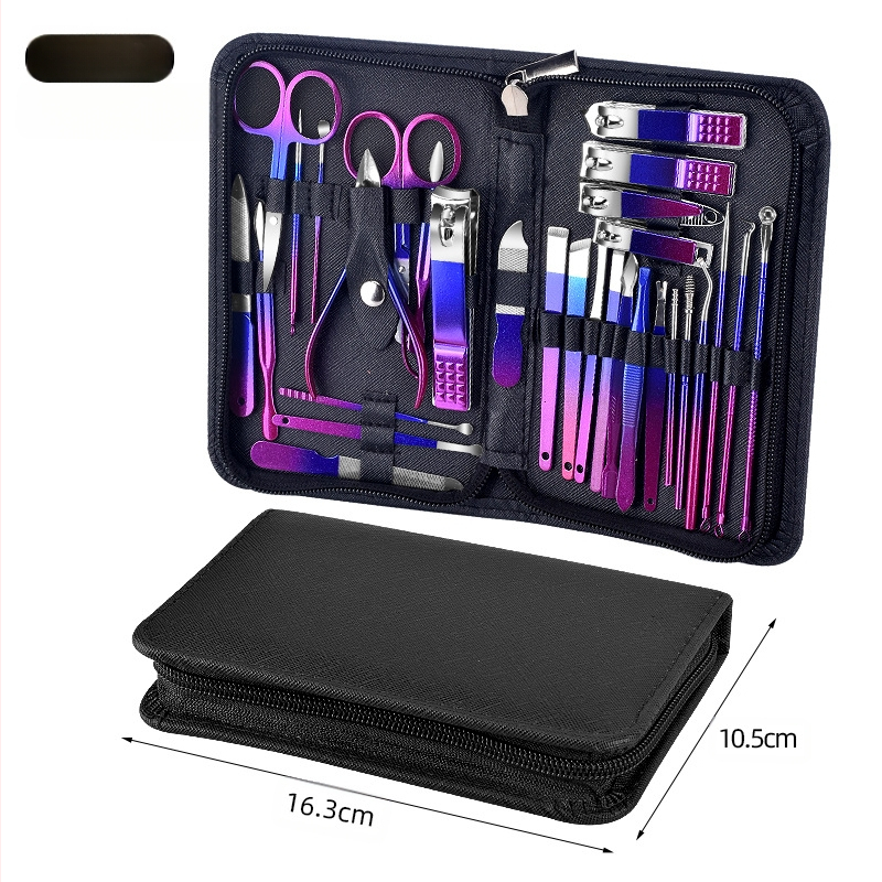 Σετ περιποίησης νυχιών 18 τεμάχια με διαβαθμισμένο φινίρισμα, περιλαμβάνει νυχοκόπτη, τσίμπες για πετσάκια, κόφτη νεκρού δέρματος και εργαλεία ποδιών; Υλικά: ανοξείδωτος χάλυβας + χάλυβας άνθρακα; OEM μάρκα; βάρος 230 g