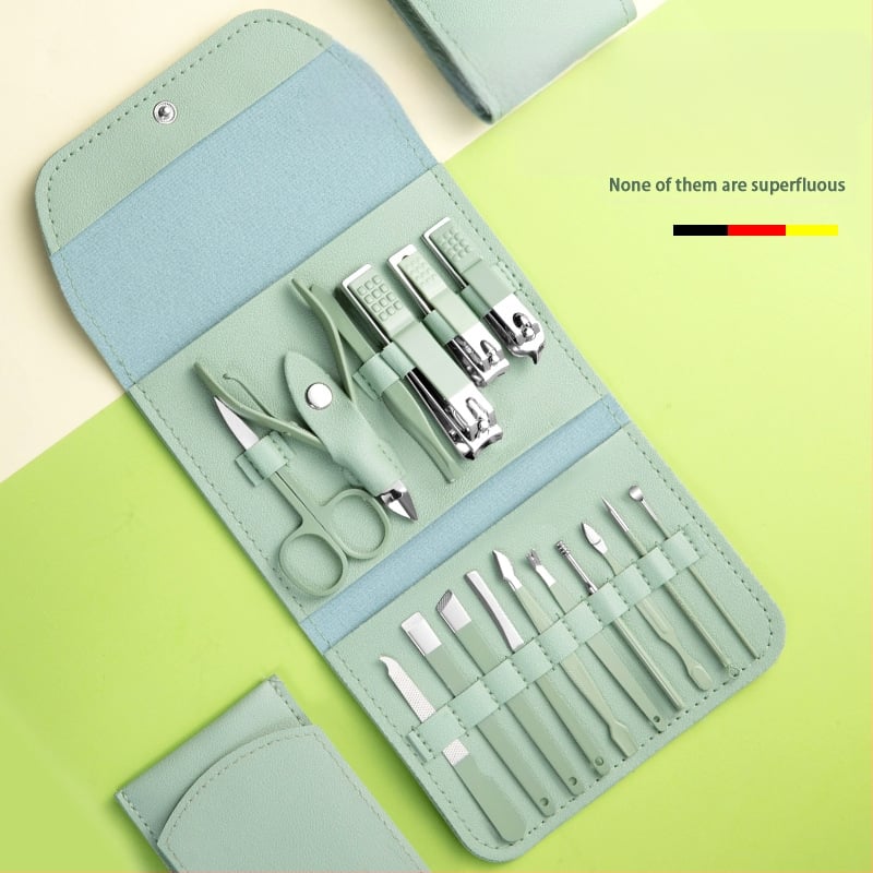 16-частен комплект за маникюр и педикюр с преносим сгъваем калъф, инструменти за нокти от въглеродна стомана
