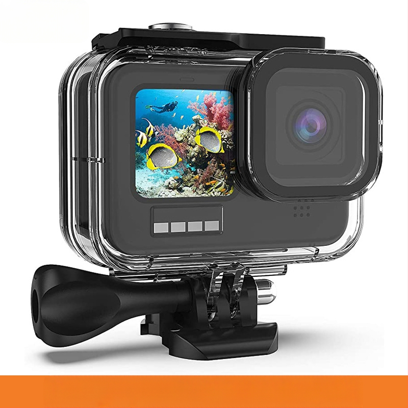GoPro Hero9-11 водоустойчива защитна обвивка – Yujia Bao, екологичен PC материал, съвместима с Hero9-11, включва база, дълги винтове и опаковъчна кутия; печат на логото OK