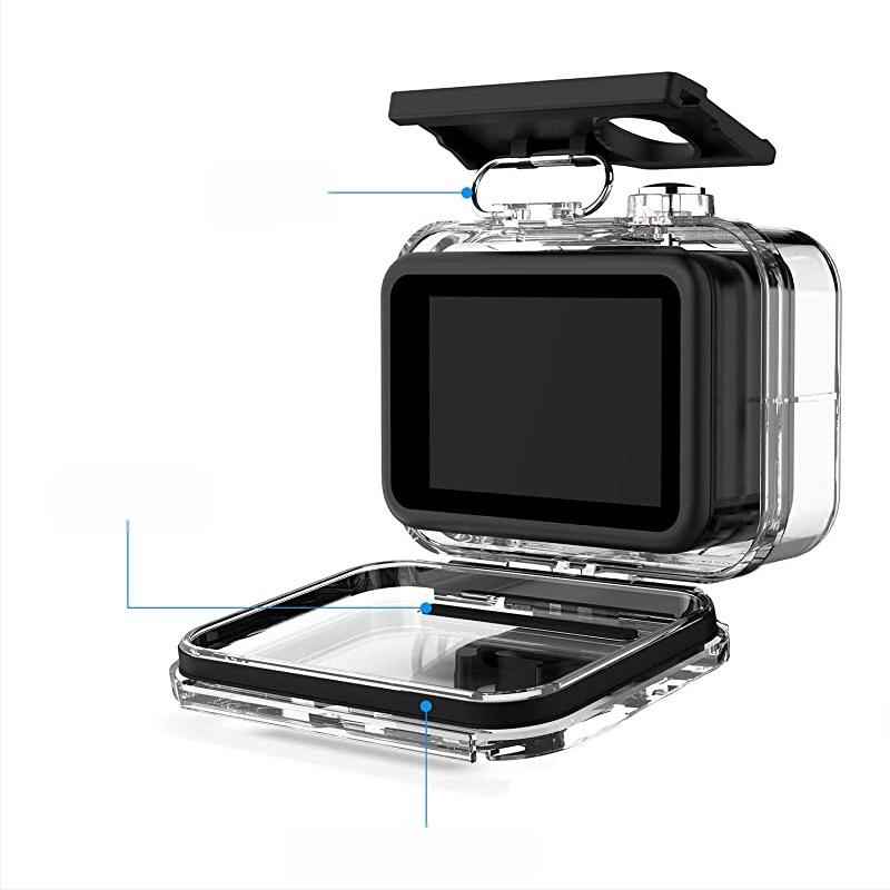 GoPro Hero9-11 vandeniui atsparus apsauginis korpusas – Yujia Bao, aplinkai draugiška PC medžiaga, suderinama su Hero9-11, komplektu sudaro pagrindas, ilgi varžtai ir įpakavimo dėžutė; logotipo spauda OK