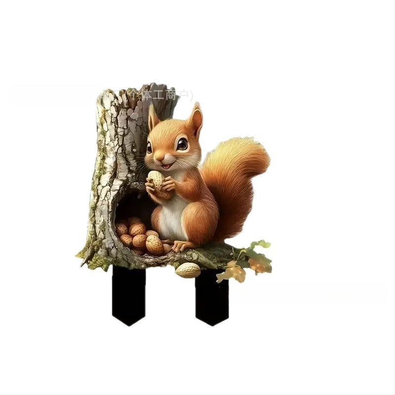 Εξωτερική διακόσμηση κήπου: γλάστρα με σκίουρο, ακρυλικό, εκτύπωση