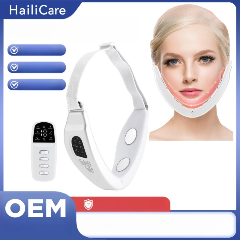 EMS mikro strāvas sejas masāžas ierīce ar attālināto kontroli, paredzēta pacelt un veidot V formas seju; funkcijas: negatīvie joni, infrasarkanais stars un krāsains gaisma; iebūvēts 300–500 mAh akumulators; IPX4 ūdensizturība.