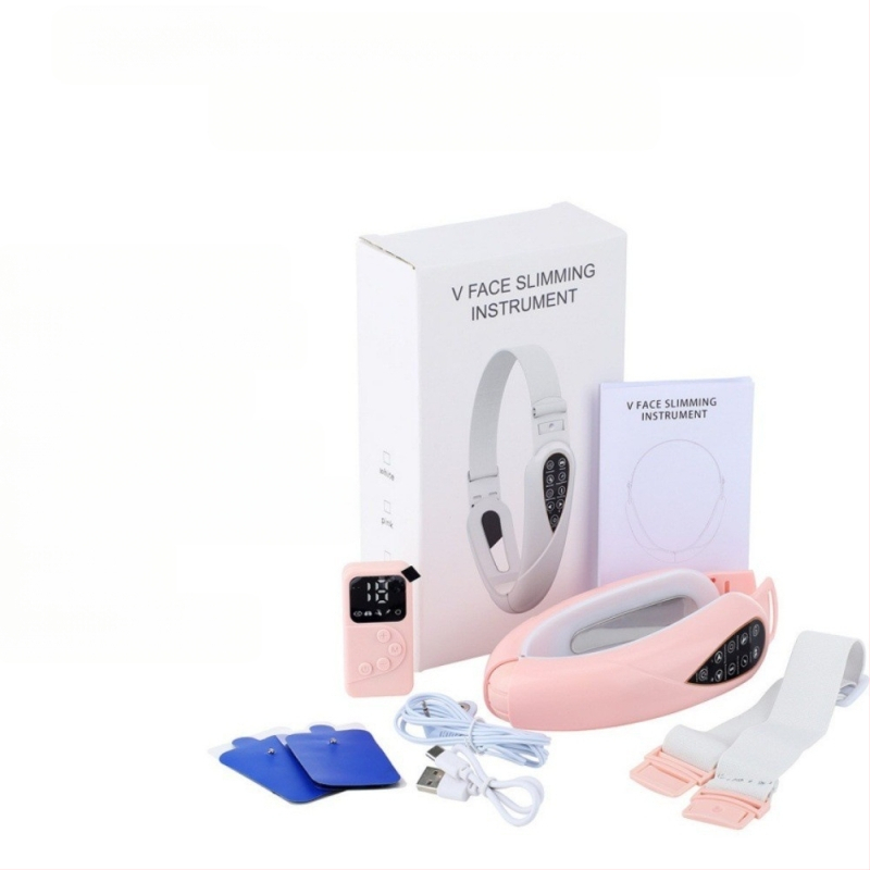 EMS mikro strāvas sejas masāžas ierīce ar attālināto kontroli, paredzēta pacelt un veidot V formas seju; funkcijas: negatīvie joni, infrasarkanais stars un krāsains gaisma; iebūvēts 300–500 mAh akumulators; IPX4 ūdensizturība.