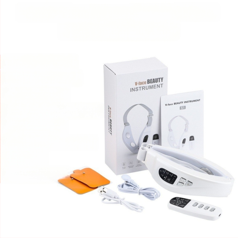 EMS mikro strāvas sejas masāžas ierīce ar attālināto kontroli, paredzēta pacelt un veidot V formas seju; funkcijas: negatīvie joni, infrasarkanais stars un krāsains gaisma; iebūvēts 300–500 mAh akumulators; IPX4 ūdensizturība.