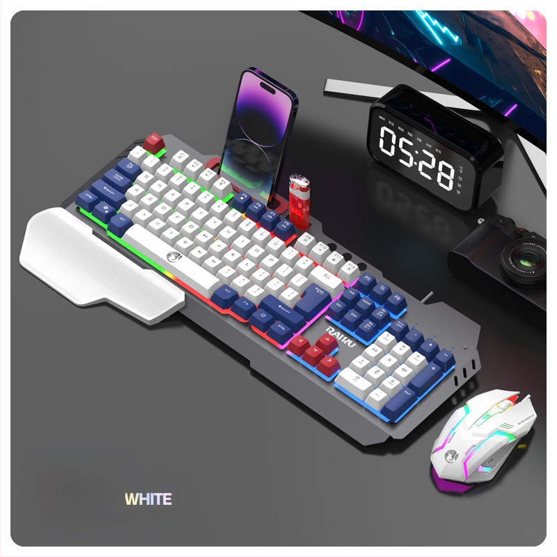 RAIKU T16 Метален комплект клавиатура и мишка за игри, жично USB свързване, 1000dpi