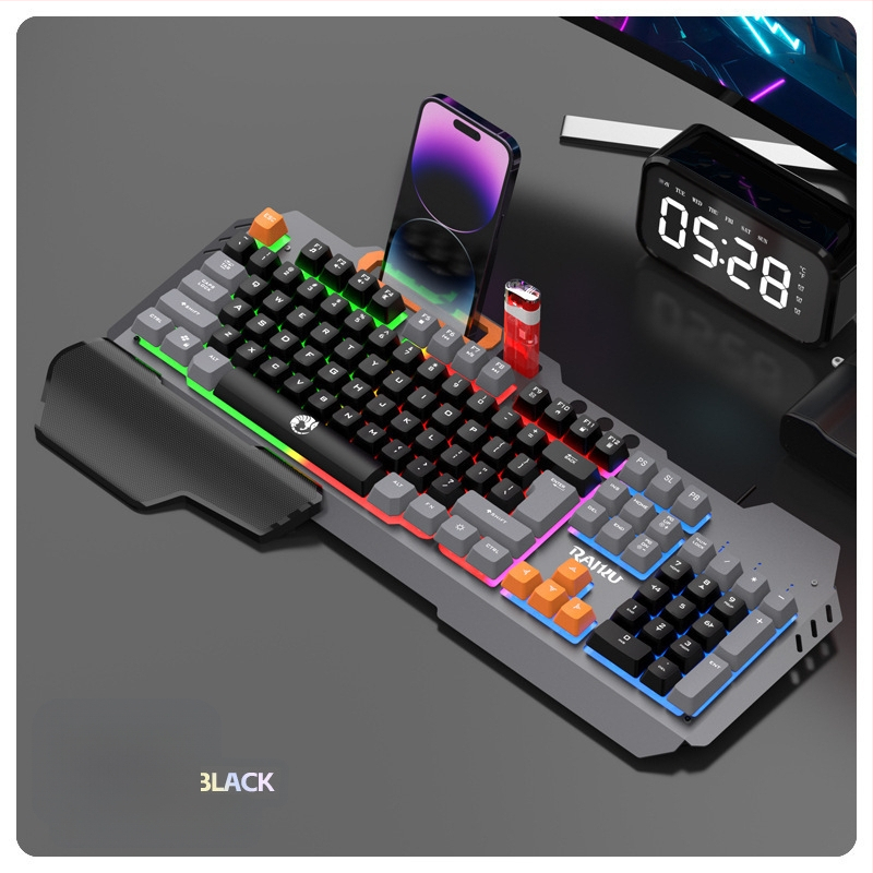 RAIKU T16 Метален комплект клавиатура и мишка за игри, жично USB свързване, 1000dpi