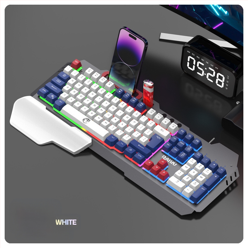 RAIKU T16 Метален комплект клавиатура и мишка за игри, жично USB свързване, 1000dpi