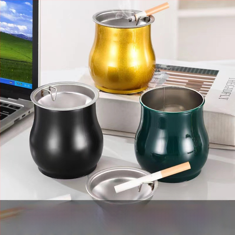 Nerūdijančio plieno cilindro peleninė, matinė apdaila, atspari kritimui, vėjo atspari, su laikymo funkcija