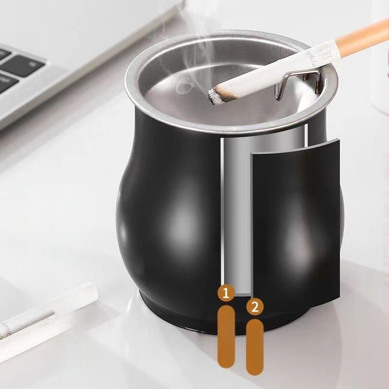 Nerūdijančio plieno cilindro peleninė, matinė apdaila, atspari kritimui, vėjo atspari, su laikymo funkcija