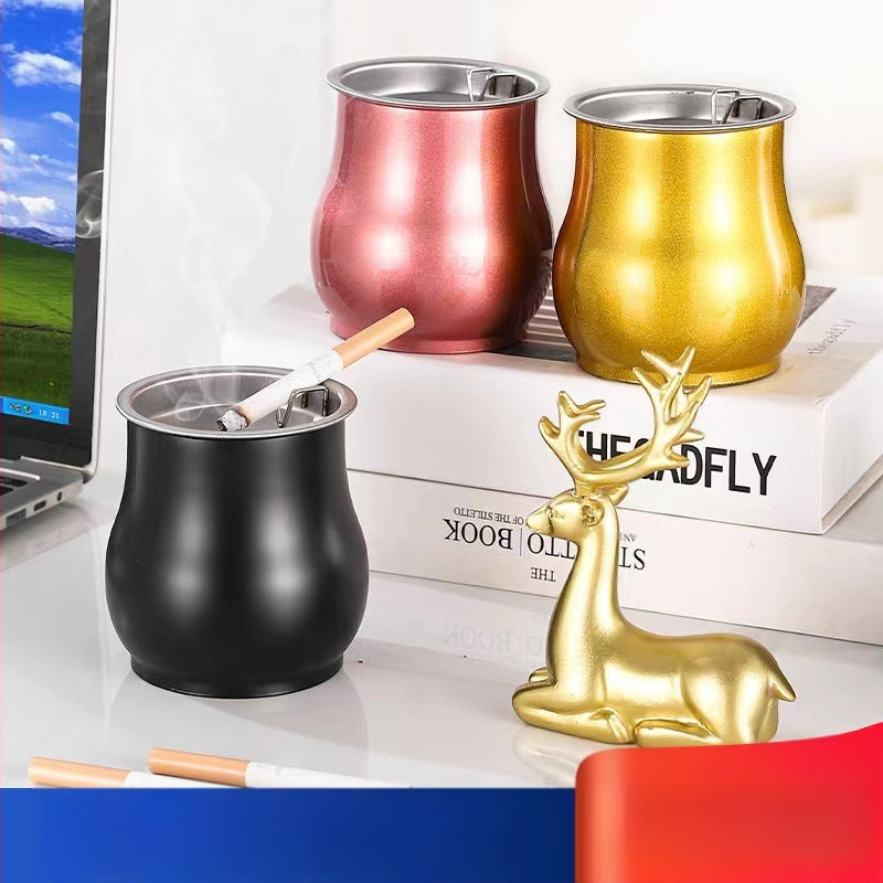 Nerūdijančio plieno cilindro peleninė, matinė apdaila, atspari kritimui, vėjo atspari, su laikymo funkcija