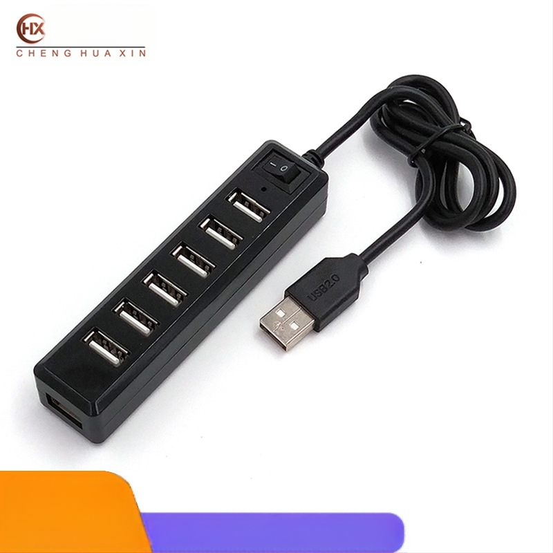 7-portų USB 2.0 hubas su pagrindiniu jungikliu, 60 cm kabelis, be išorinio maitinimo, LED indikatoriai