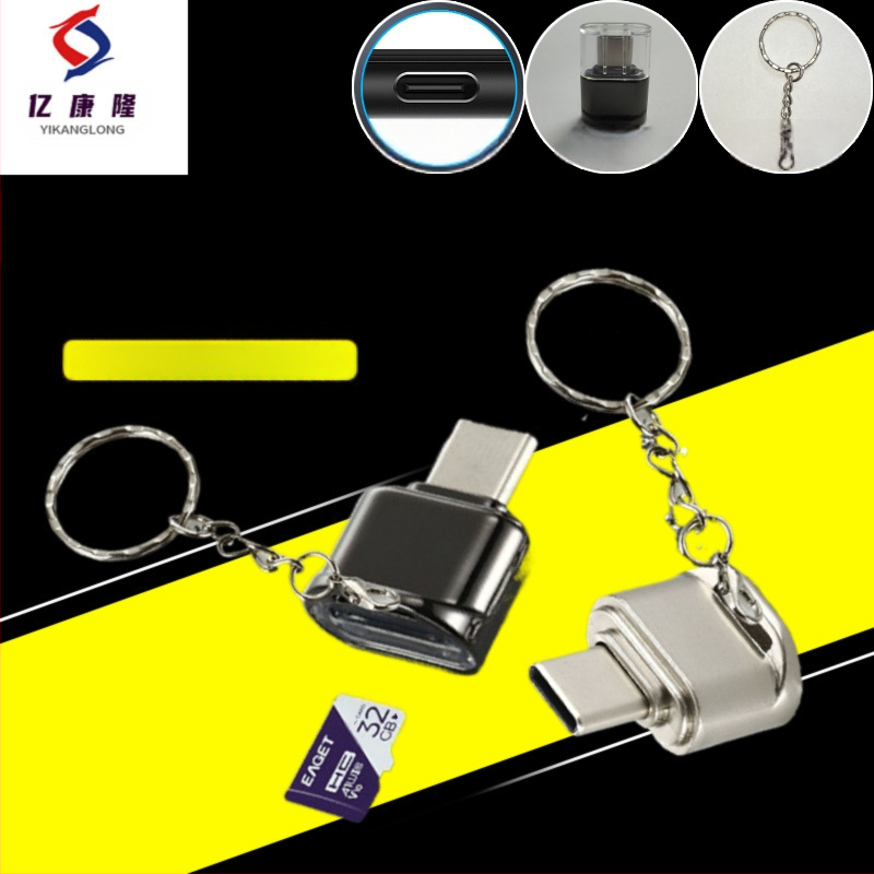 Type-C TF kortų skaitytuvas mobiliesiems – cinko lydinys, USB 2.0, plug‑and‑play, palaiko TF atminties kortes