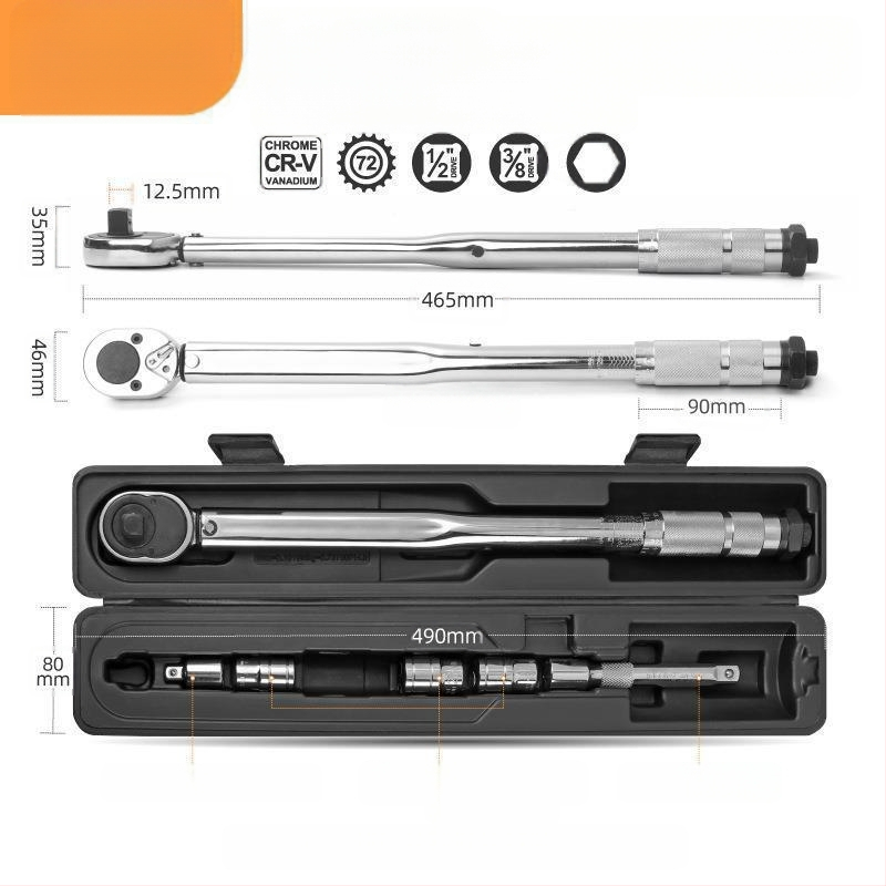 Регулируем динамометричен ключ с лека дръжка, корпус от хром-ванадий стомана, прецизност ±3%, за завиване на свещи в автомобили и мотори