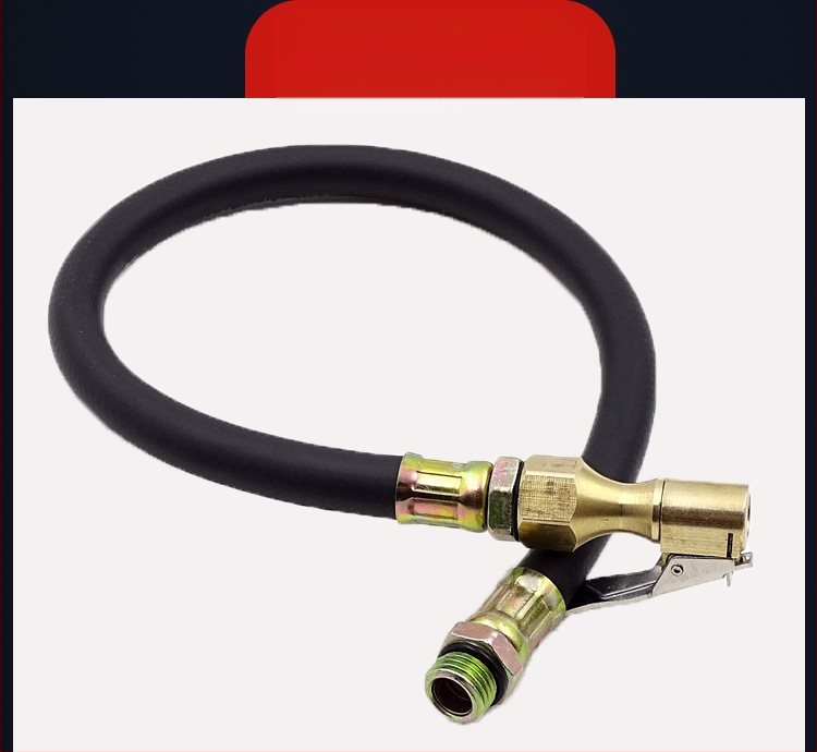 Автомобилен щуцер за клапан на гума със самозаключваща се дюза, надуваща тръба, манометър за налягането на гумата и удълнител за въздух