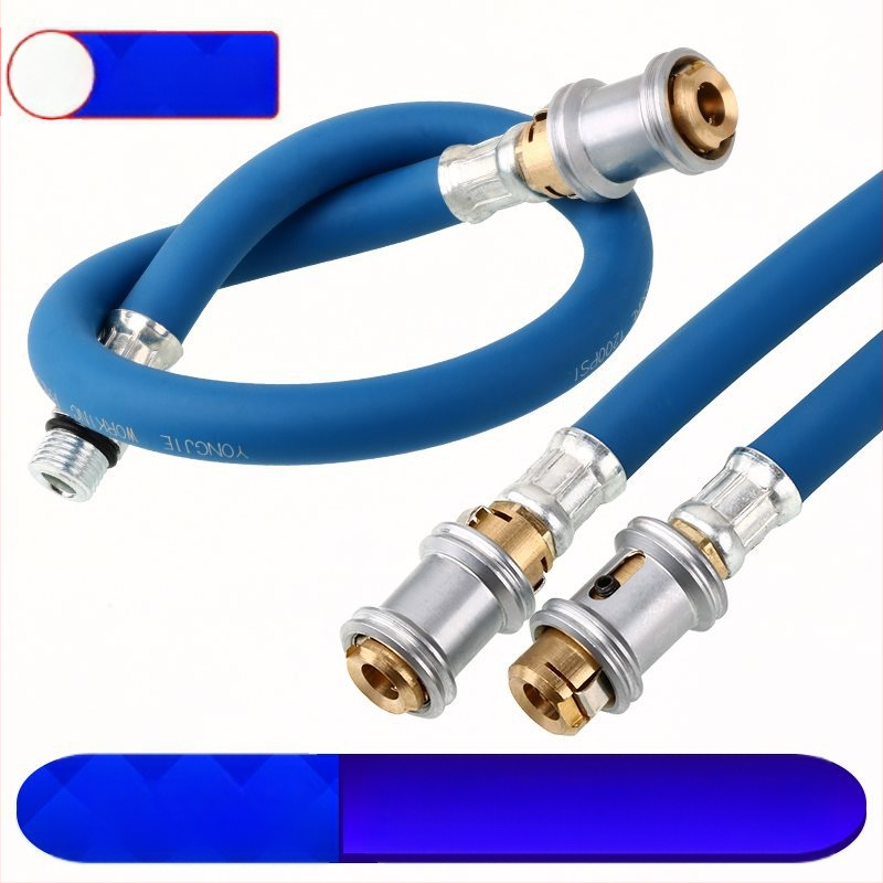 Автомобилен щуцер за клапан на гума със самозаключваща се дюза, надуваща тръба, манометър за налягането на гумата и удълнител за въздух