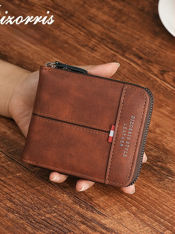 Vyriska piniginė su užtrauktuku, trumpas horizontalaus dizainas, monetų skyrius, išplečiamas skyrius, PU medžiaga