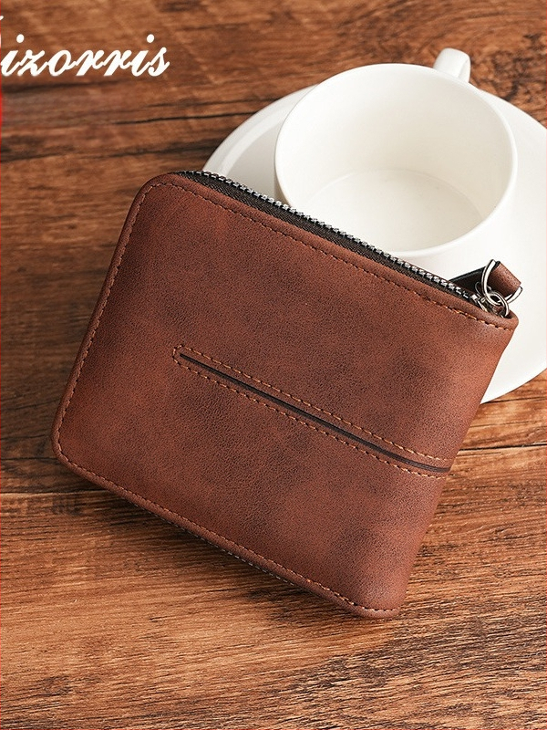 Vyriska piniginė su užtrauktuku, trumpas horizontalaus dizainas, monetų skyrius, išplečiamas skyrius, PU medžiaga