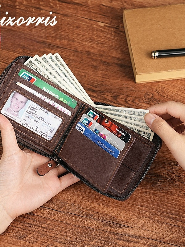 Vyriska piniginė su užtrauktuku, trumpas horizontalaus dizainas, monetų skyrius, išplečiamas skyrius, PU medžiaga