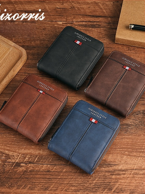 Vyriska piniginė su užtrauktuku, trumpas horizontalaus dizainas, monetų skyrius, išplečiamas skyrius, PU medžiaga