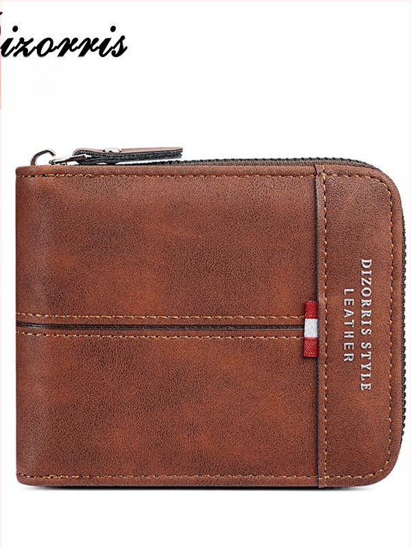 Vyriska piniginė su užtrauktuku, trumpas horizontalaus dizainas, monetų skyrius, išplečiamas skyrius, PU medžiaga