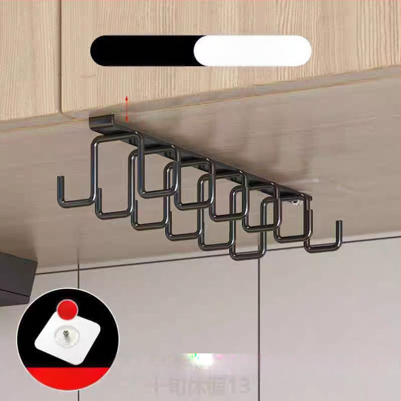 Geležinis virtuvės sieninis kabliukas su dviejų eilių laikikliu, be gręžimo, 5 kg apkrova, šiuolaikinis minimalistinis dizainas