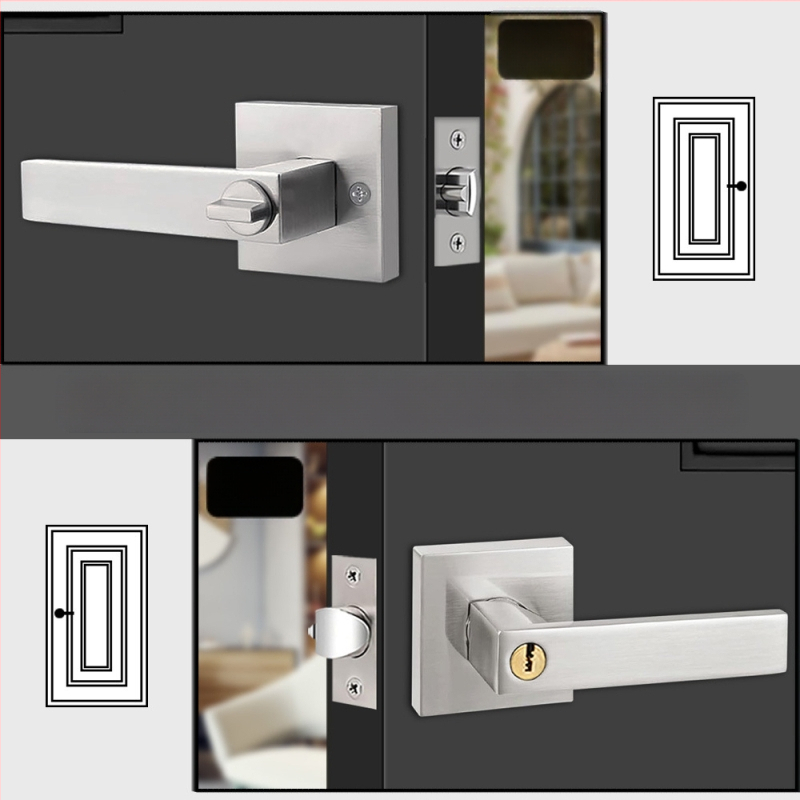 Brava za vrata s ručkom od aluminijske legure – kvadratno kućište, čvrsta izvedba, tro-polni mehanizam, za spavaće sobe i kupaonice