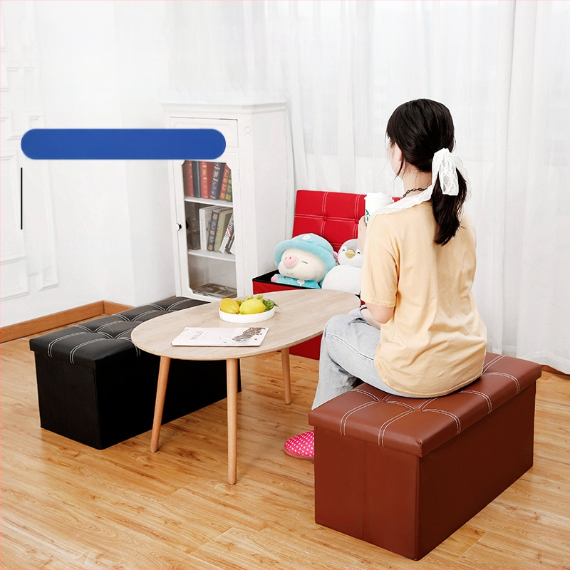 Кожена сгъваема табуретка за съхранение, правоъгълна, капацитет 110 л, товароподемност 150 кг