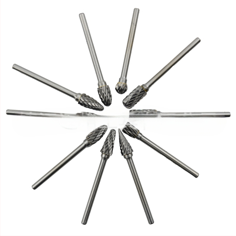 10 vnt. rotacinių failų rinkinys su vieno ir dviejų griovių, kieto lydinio volframo plieno frezavimo įrankis, CNC įrankis frezavimui, tinka plienui ir aliuminiui